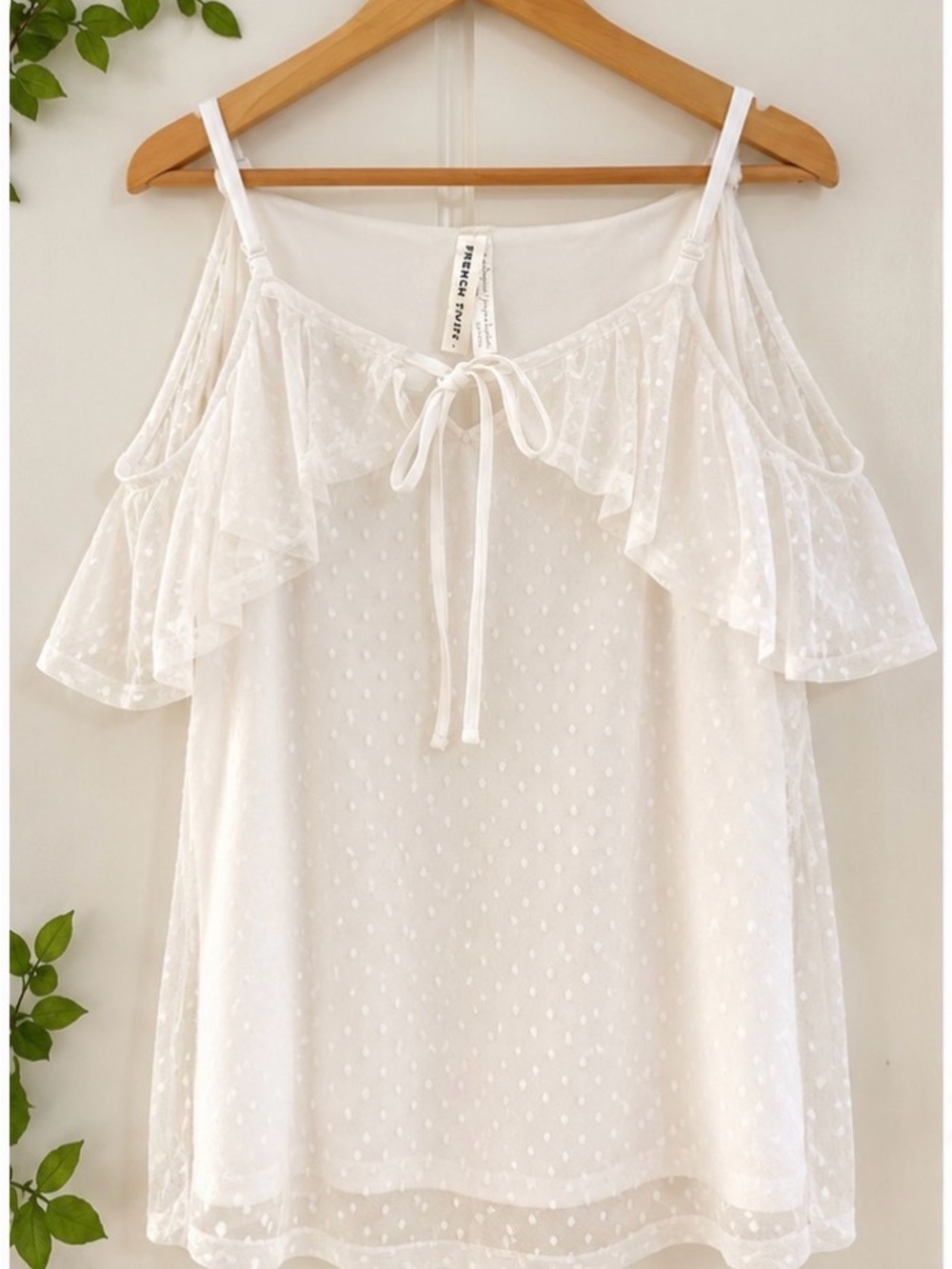 French Twist White Swiss Dot Cold Shoulder Blouse | Size 1X